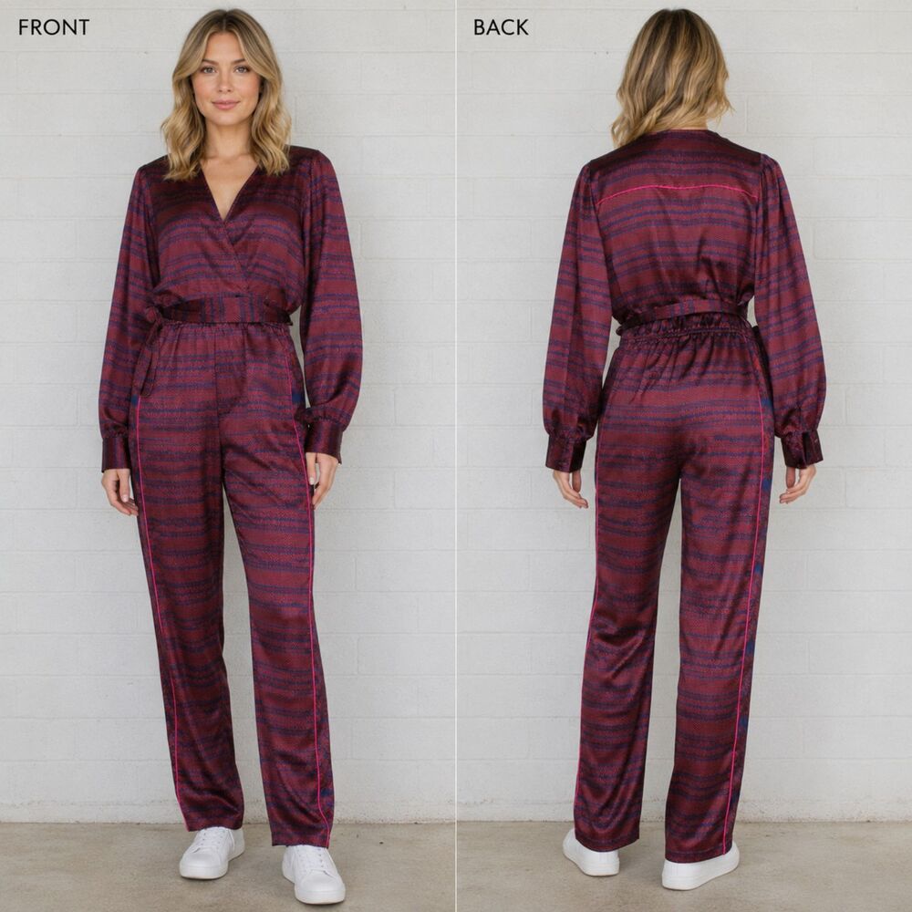 New The Odells Anthropologie Cranberry Louisa Satin Jumpsuit